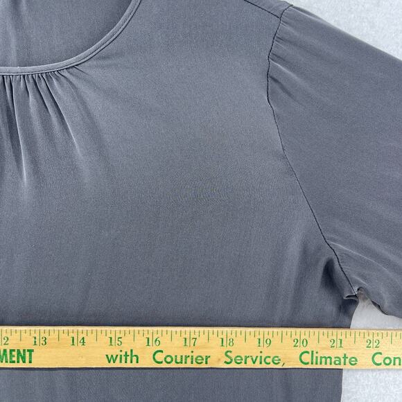 ANDIATA Blouse L Janni Silk Ruched Long Sleeve Stretch Round Neck Matte Gray - Picture 10 of 12